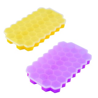 2pcs/pack Reusable Flexible With Lid Honeycomb For Freezer Easy Release Chilled Drinks 37 Grids Ice Cube Tray