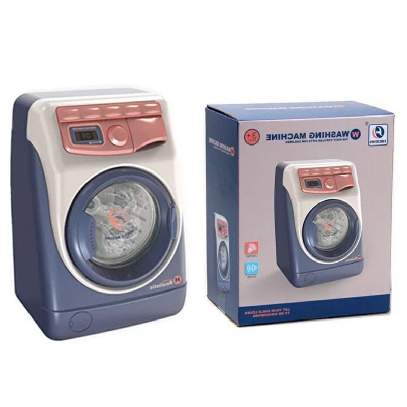 ของเล่นจำลอง มินิ เครื่องซักผ้า Mini Washing Machine ใส่ถ่าน มีเสียง มีไฟ ขนาด 10×14.5ซม. สีน้ำเงินพาสเทล