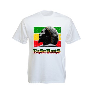 เสื้อยืดราสต้า Tee-Shirt Bob Marley Portrait Rasta Roots เสื้อยืดคอกลมสีดำสกรีนลายรูปหน้า Bob Marley Black Tee-Shirt