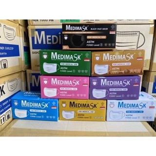 Medimask ASTM level 1 หน้ากากอนามัย 3ชั้น 50ชิ้นต่อกล่อง เกรดการแพทย์ ใช้ในโรงพยาบาล พร้อมส่ง