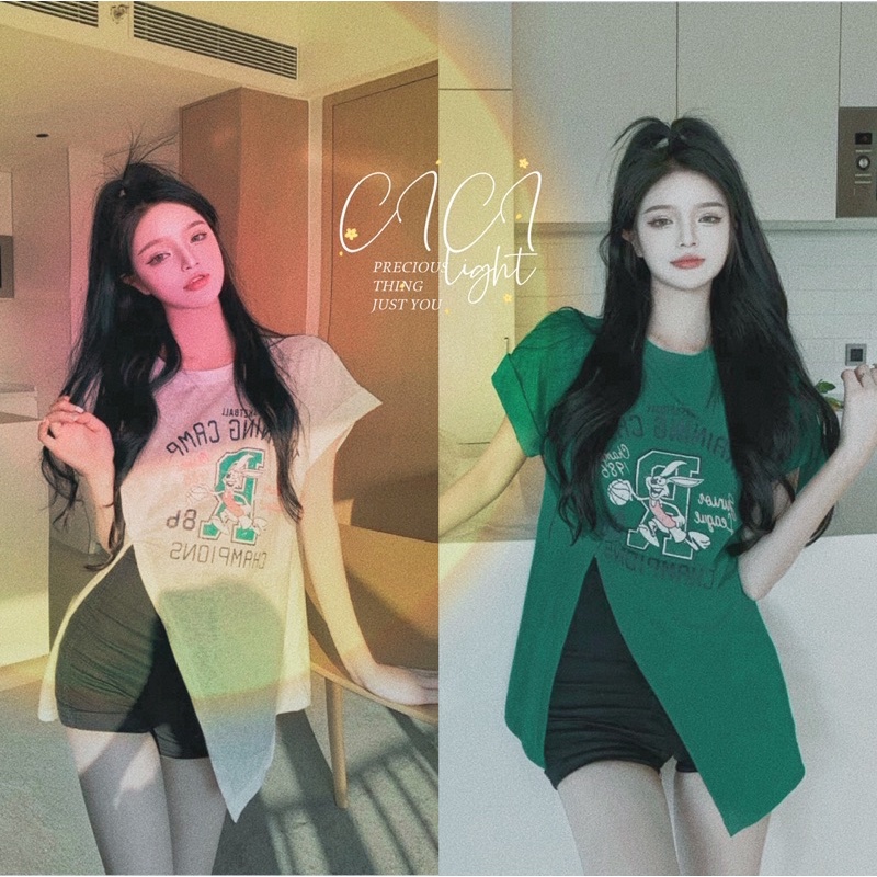 ส่งทันที Cici(NO. 2926)เสื้อยืดแขนกุดสีพื้นสกรีนลายการ์ตูน แต่งดีเทลผ่าข้าง เท่ห์มากรุ่นนี้ใส่แมทช์ได้หลายลุค