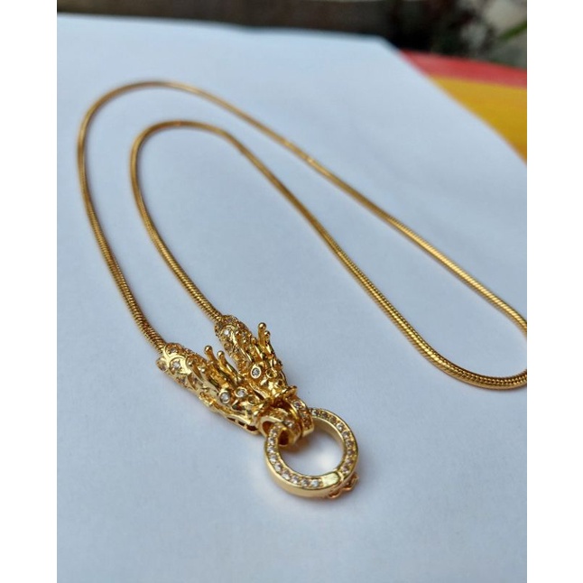 สร้อยพระสร้อยหัวมังกรสร้อยลายงูทองเลเซอร์ห้อยพระ1องค์ความยาว24นิ้วสวมหัวได้