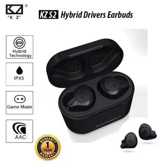 ประกันศูนย์1ปี KZ S2 หูฟัง Bluetooth 5.0 TWS หูฟังบลูทูธ หูฟังไร้สาย หูฟังเล่นกีฬา กันน้ำ IPX5 ใช้ Hybrid Drivers ส่งฟรี