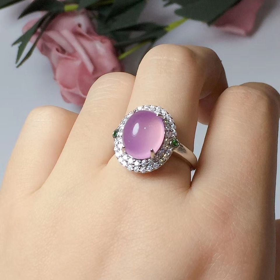แหวนหยกแท้หญิงเปิดพม่าน้ำแข็งแท้สีม่วงสุภาพสตรีหยกแหวนหยกหญิงหยกแหวนหญิง