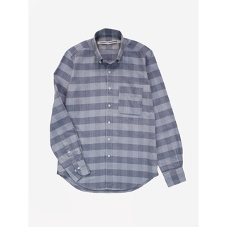 [JBB*] BUTTON-DOWN SHIRT WITH UNALIGNED POCKET IN GREY/ BLUE HERRINGBONE PLAID เจบีบี เชิ้ตผ้าคอตต้อน ทอลายก้างปลาแขนยาว