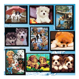 40*50 Cm Diy ภาพวาดสีน้ำมัน ภาพระบายสีตามตัวเลข Oil Painting Paint By Numbers On Canvas Cute Dog