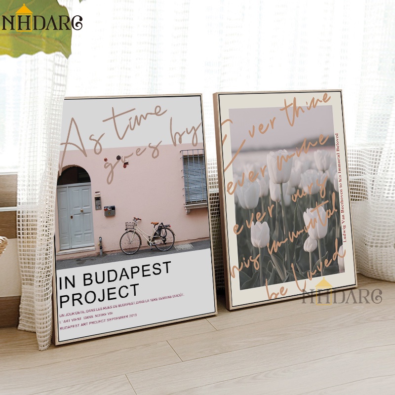 【พร้อมกรอบไม้】ภาพโปสเตอร์ ผ้าแคนวาส พิมพ์ลายดอกไม้ สีชมพู สไตล์นอร์ดิก สําหรับตกแต่งผนังบ้าน ห้องนั่งเล่น