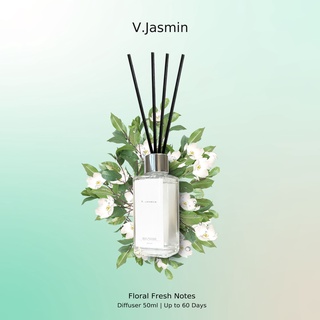 ก้านหอม ปรับอากาศ Diffuser กลิ่น V.Jasmin มะลิ อบอุ่น 50ml ฟรี!! ก้านไม้กระจายกลิ่น (ไม่มีกล่อง) (no box)