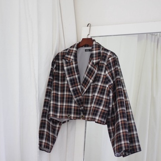 Cropped plaid blazer  เสื้อสูทตัวสั้นไซส์ใหญ่ ลายสก็อต 2xl - 5xl