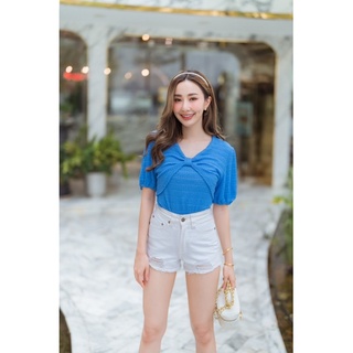 🌸 Cha-nee shop🌸เสื้อคอวี แขนตุ๊กตา โบหน้าอก