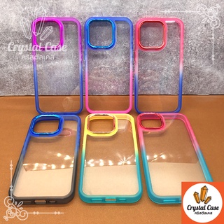 เคสมือถือขอบนิ่มกันรอยกล้องขอบเงาด้านหลังใส 11 12 12pro 14+ 14pro 14promax ขอบไล่สีสวยงาม