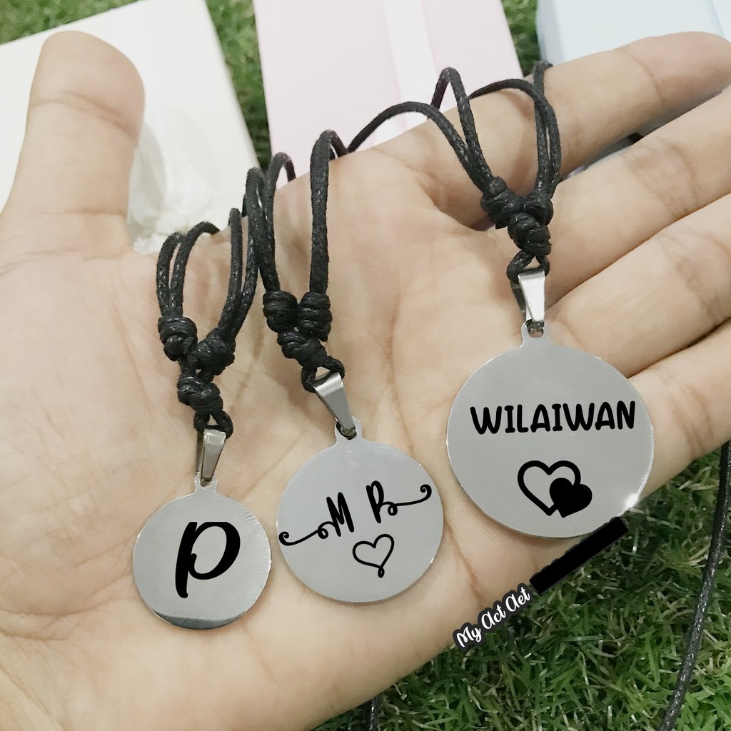 สร้อยคอ จี้สลักชื่อ สร้อยคู่รัก เชือกสีดำ 1เส้น