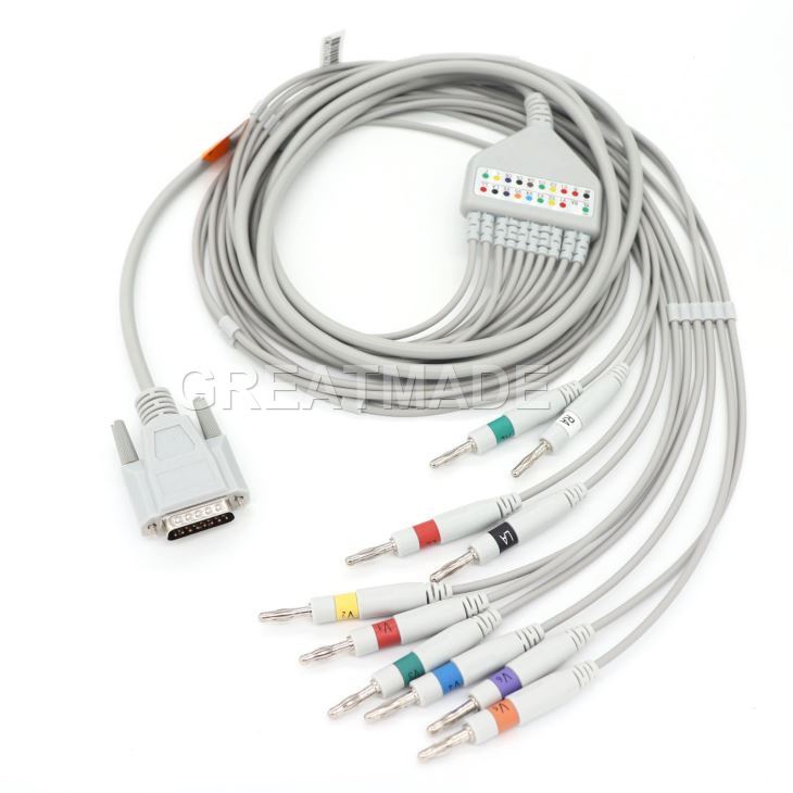ใช้งานร่วมกับ Nihon Kohden one piece ecg/ekg สาย 10 ตะกั่ว banana end มาตรฐาน IEC สําหรับ Cardiofax 6151 /63, Cardiofax-O