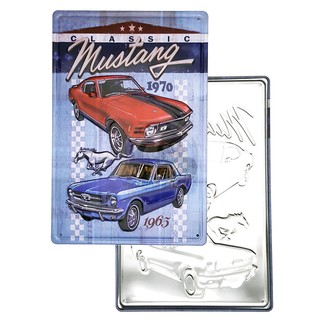 ป้ายสังกะสีวินเทจ Classic Ford Mustang 1970 &amp; 1965 (ปั๊มนูน), ขนาด 20x30 ซม.