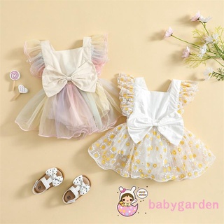 Babygarden-0-24months ชุดรอมเปอร์ แขนกุด คอสี่เหลี่ยม ประดับโบว์ สไตล์เจ้าหญิง สําหรับเด็กผู้หญิง