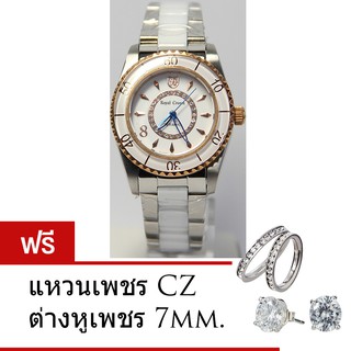 Royal Crown นาฬิกาผู้หญิง รุ่น 6311 L-3 เซรามิค สีขาว  (แถมแหวนเพชร CZ &amp; ต่างหูพลอยแท้)