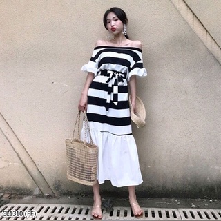 Maxidress 💎เดรสยาวลายริ้ว ผ้าโฟเวย์ ดีไซส์น่ารัก💎