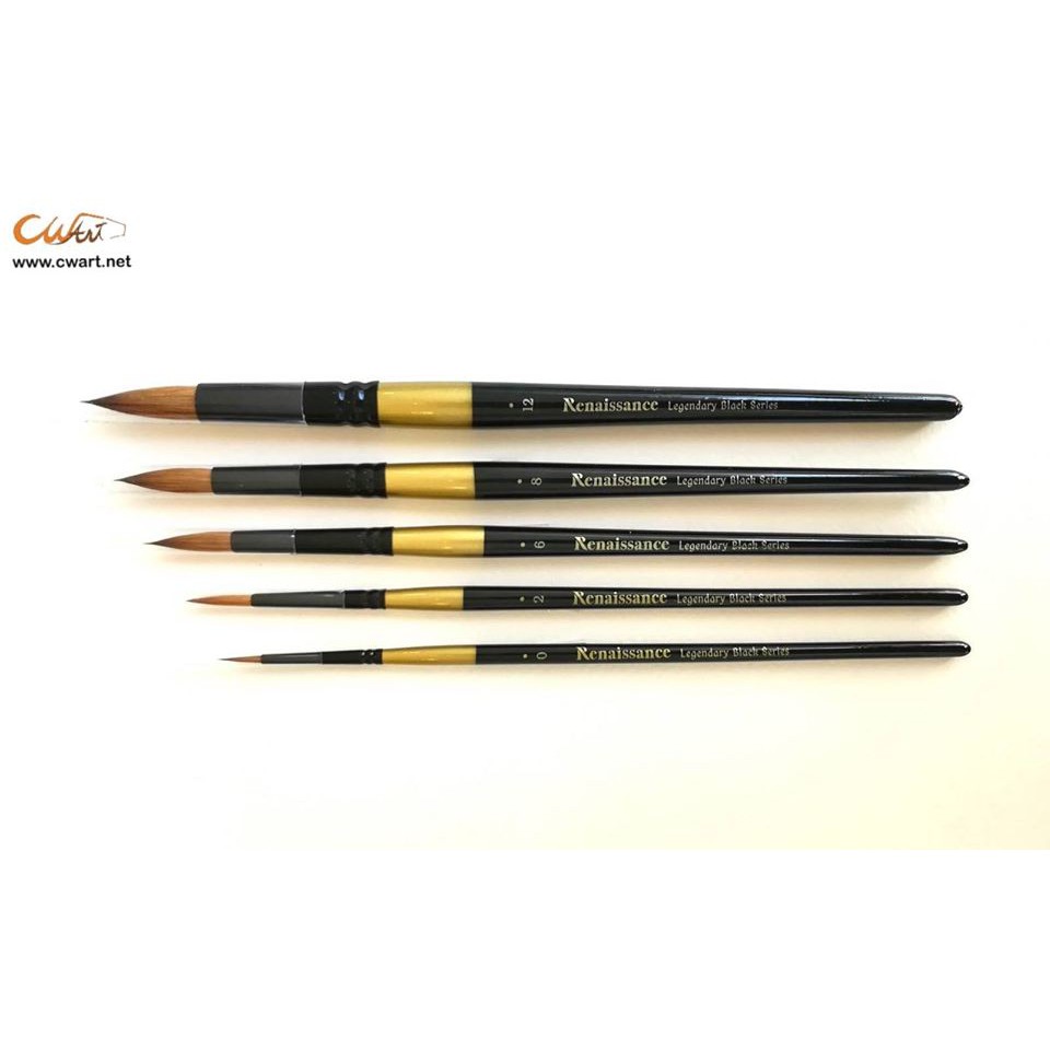 พู่กันสีน้ำขน kolinsky แท้ RENAISSANCE LEGENDARY BLACK SERIES BRUSH จำนวน 1 ด้าม