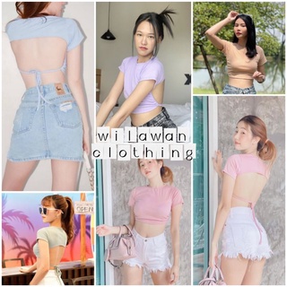 Pastel sexy back crop เสื้อยืดครอปโชว์หลัง เอวลอย มีสายผูก