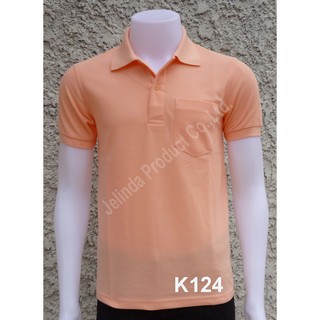 Polo124 เสื้อโปโล แขนสั้น สีโอรส เสื้อชายทรงตรง เสื้อหญิงเว้าเอว(เก็บเงินปลายทางได้)