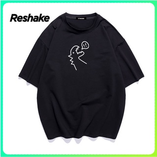 เสื้อยืดผ้าฝ้ายพิมพ์ลายแฟชั่นเสื้อยืดคอกลมcrew neck🚗พร้อมส่ง🚗Reshake เสื้อยืดแขนสั้นผู้ชายเทรนด์หลวมครึ่งแขนครึ่งแขนนั