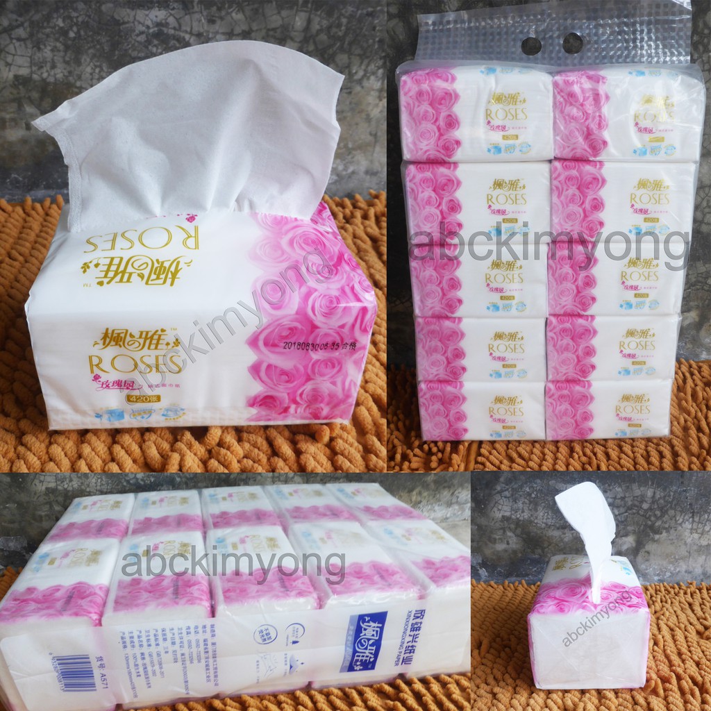 กระดาษทิชชู่ 10 ห่อ กระดาษทิชชูเช็ดหน้า พรีเมียม ยี่ห้อ Roses (เข้าใหม่)