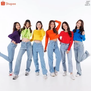 Expogarment เสื้อครอปแขนยาว CROP ครอป เอวลอย แขนยาว คอกลม ผ้าคอตตอน เสื้อแขนยาว ทรง Regular (มีให้เลือกทั้งหมด 18สี)