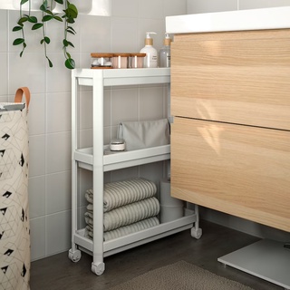 IKEA VESKEN รถเข็น มีล้อ สีขาว ห้องน้ำหรือใช้ทั่วไป 54x18x71 ซม.