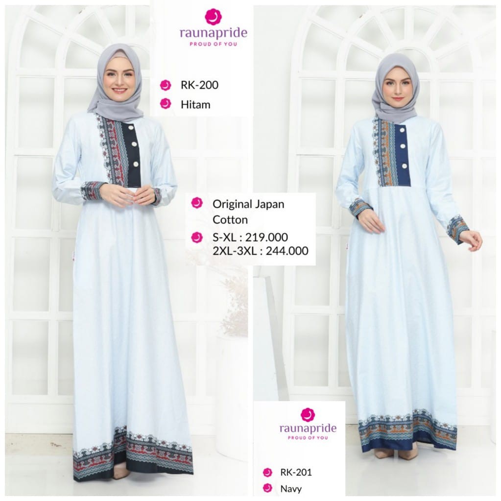 KATUN / rauna gamis RK 200 / RK 201 / ผ้าฝ้ายญี่ปุ่น gamis / เสื้อผ้าผู้หญิงมุสลิม