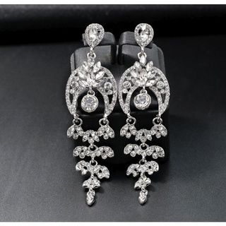 KR-491 ต่างหูเกาหลีก้านเงิน S925 อะไหล่เงินห้อยระย้าสไตล์บารอก Baroque earrings ทรงพระจันทร์ครึ่งเสี้ยวประดับเพชรงานอลัง