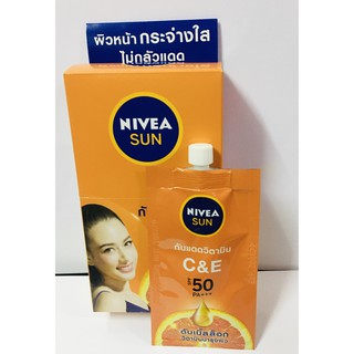 นีเวียซันเซรั่มกันแดดวิตามินซีแอนด์อีNIVEA SUN C&amp;E Serum SPF 50+ PA+++   ดับเบิ้ลล็อควิตามินบำรุงผิว ขนาด 7 ml x 6