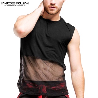 Incerun เสื้อกล้ามซีทรู แขนกุด คอกลม ฉลุลาย แฟชั่นสําหรับผู้ชาย