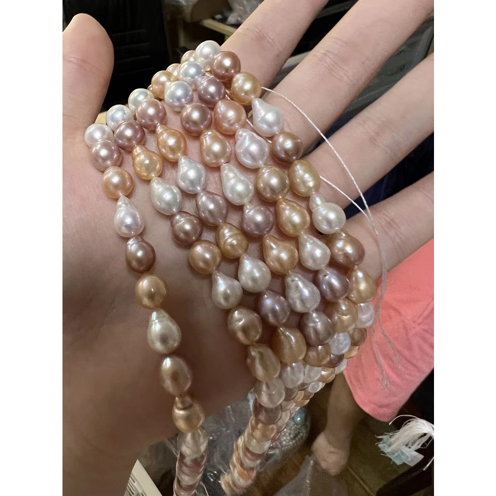 เส้นไข่มุกธรรมชาติ สีขาว ชมพู ม่วง คละสี สําหรับทําเครื่องประดับ 8-9 มม.
