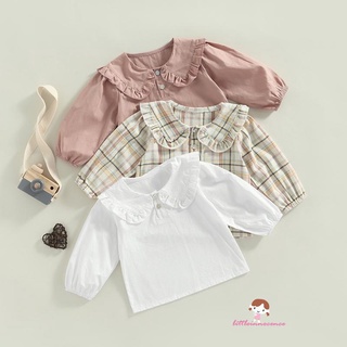 Innocence- เสื้อยืดลําลอง แขนยาว คอตุ๊กตา ลายสก๊อต สีพื้น สําหรับเด็กผู้หญิง