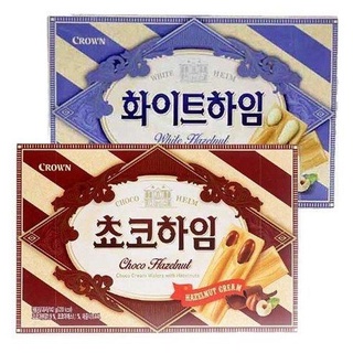 [พร้อมส่ง] เวเฟอร์เกาหลี ขนมกรอบไส้ครีม เวเฟอร์ Crown - White Heim -Cream Wafers with Hazelnut - White/Choco Hazelnut