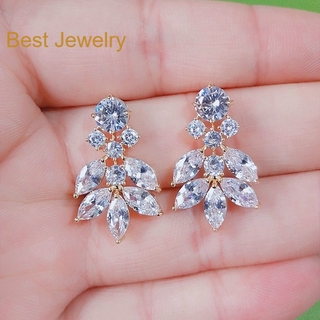 Best Jewelry ต่างหู cubic zirconia ดีไซสดอกไม้ใบไม้จัดส่งฟรี