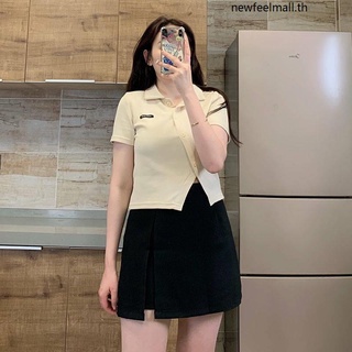 NEW กระโปรงสาวอวบ ชุดเซ็ทสาวอวบ เสื้อผ้าสาวอวบ plus size womens clothing polo shirt sneaky design T-shirt womens pink figure flattering top plump girls skirt suit