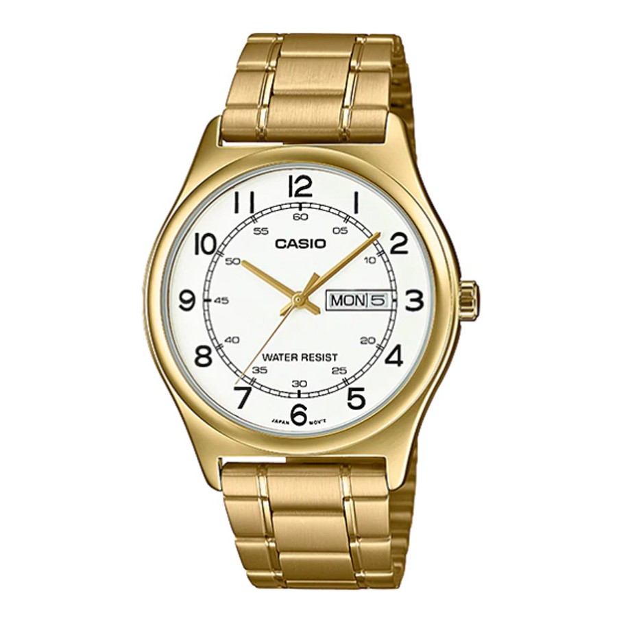 Casio Standard นาฬิกาข้อมือผู้ชาย สายสแตนเลส รุ่น MTP-V006,MTP-V006G,MTP-V006G-7B,MTP-V006G-7BUDF - สีทอง