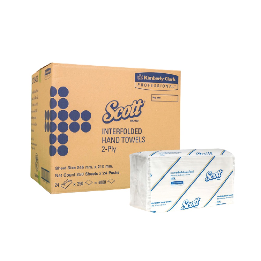 กระดาษเช็ดมือ Scott Interfolded หนา 2ชั้น Interfold Hand Towels (250Sheet/Pack) ส่งไวมาก ออกvatได้ 1ลัง/คำสั่งซื้อ