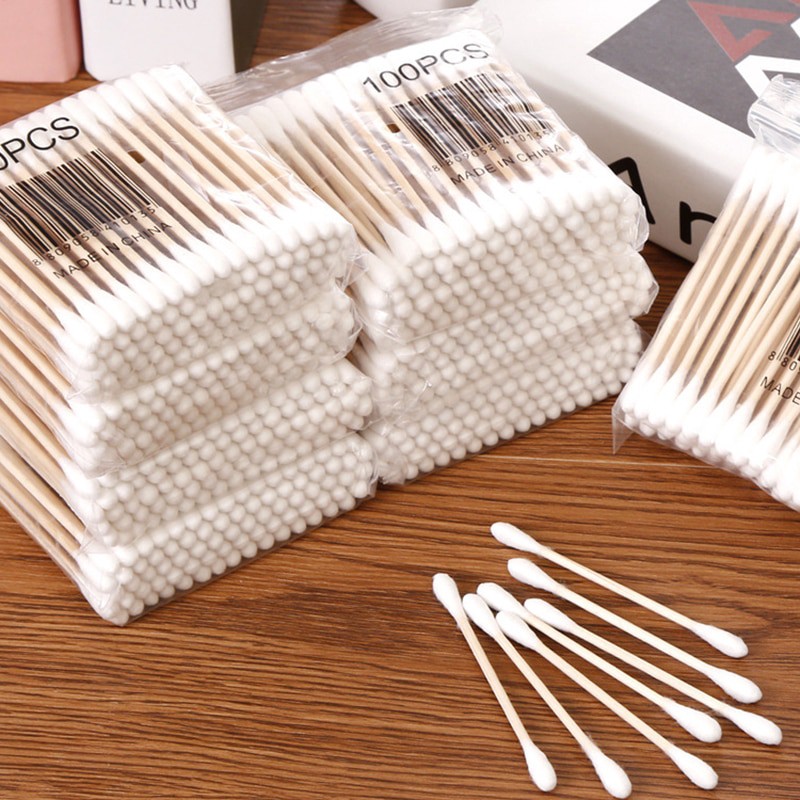 100 ชิ้น Double Head Cotton Swab ผู้หญิงแต่งหน้า Cotton Buds Tip สําหรับทางการแพทย์ไม้ Sticks จมูกหูทําความสะอาด Health Care เครื่องมือ