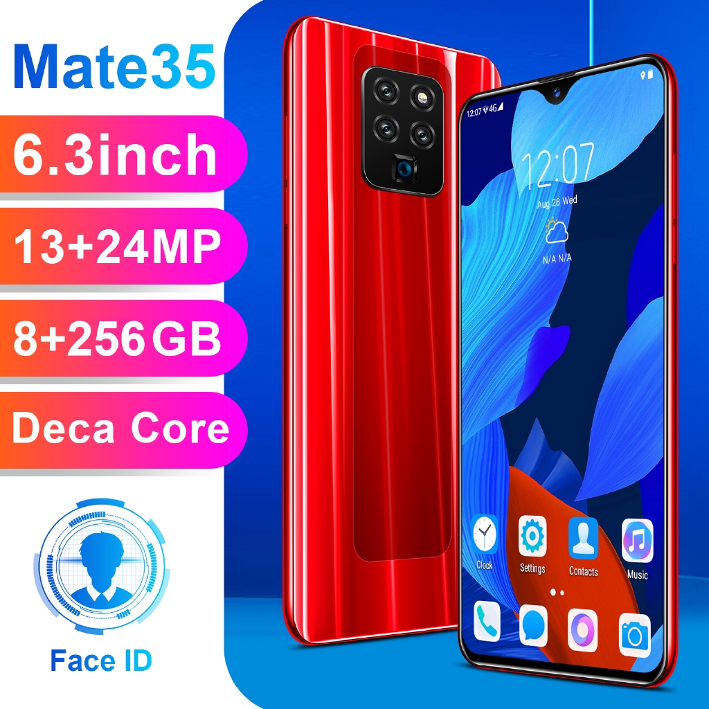 Android9.1 Mate35 6 + 128GB ปลดล็อคด้านหน้า มาร์ทโฟน 6.3 นิ้วโทรศัพท์  Dual Card บลูทูธ 4G / Wifi 10 Core