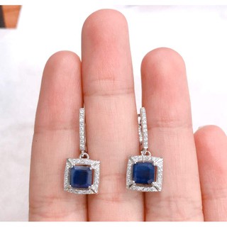 ต่างหูพลอยไพลินสีน้ำเงิน (BLUE SAPPHIRE) ประดับด้วยเพชรรัสเซีย รุ่นGE2342-SA