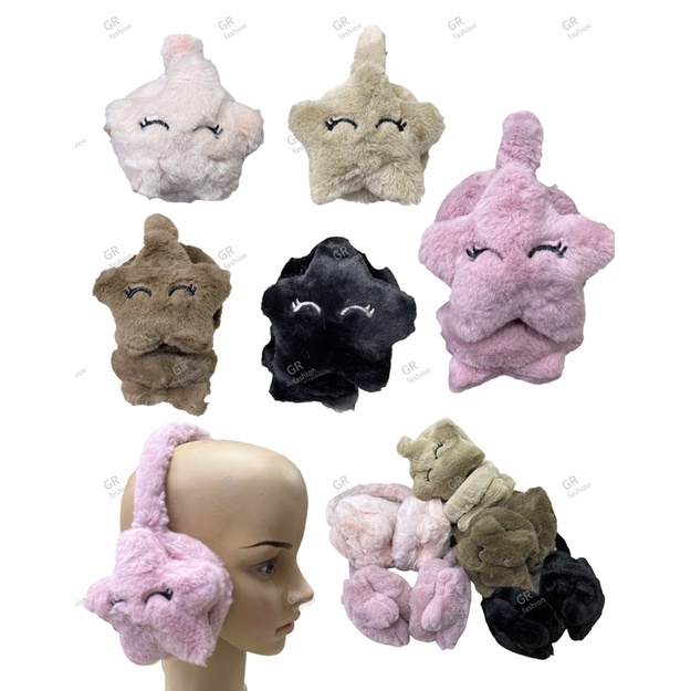 พร้อมส่ง 1ชิ้น ที่ปิดหูกันหนาว ลายดาวยิ้ม ใส่ได้ทั้งเด็กและผู้ใหญ่
