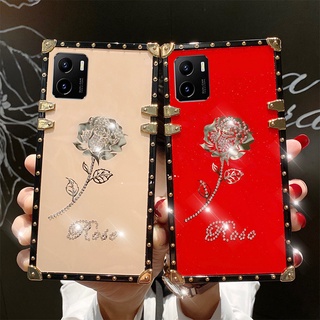 เคส OPPO A95 A94 A93 A92 Reno 6Z 6 5 Pro 5F 4F 4 Lite A73 2020 หรูหราแฟชั่นแบรนด์แววเพชรกุหลาบกรณีโทรศัพท์มือถือแฟชั่นยอดนิยมสแควร์ซิลิโคนป้องกันการตกกรณีการป้องกัน