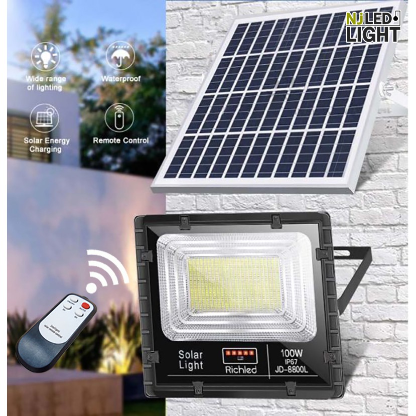 NJLED LIGHT 8800W ไฟสปอตไลท์ ขนาด 100วัตต์ กันน้ำ IP67 ไฟ Solar Light Solar Cell JD-8800 ใช้พลังงานแ