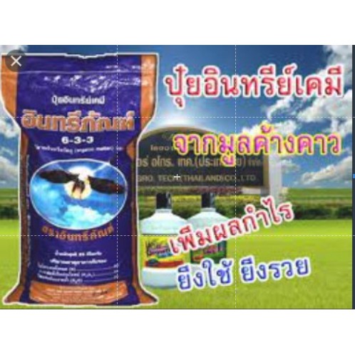 สินค้าพร้อมส่ง ปุ๋ยอินทรีย์เคมี ตราอินทรีย์ภัณฑ์ ปุ๋ยมูลค้างคาว 6-3-3 ธาตุจำเป็นต่อพืชครบถ้วน