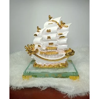 เรือสำเภา หัวมังกร เรือมังกร ทรายทอง/ทองเงา/ขาว สูง 5.5 นิ้ว เรซิ่น การค้าขายรุ่งเรือง เสริมการค้า ของมงคลเสริมฮวงจุ้ย