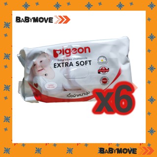 Pigeon Baby Wipes กระดาษเปียกทำความสะอาด สูตรคาโมมายล์ จำนวน 82 แผ่น/แพ็ค (6 แพ็ค)