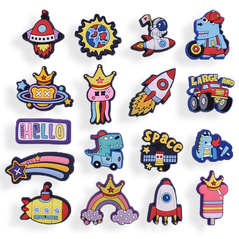 การ์ตูน Rainbow Spacecraft Magic crocse Jibitz Charm Jibits Crors Charms Jibit Pins สําหรับเด็กรองเท