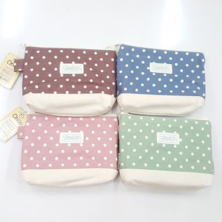กระเป๋าดินสอผ้าดิบลายจุด ขนาด 21.5x13 cm.